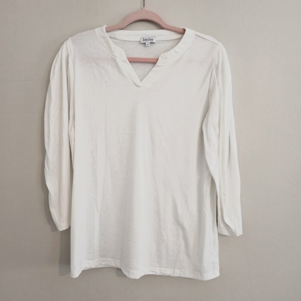 JoyJoy White Long Sleeve Top Shirt Super Soft Puffy Shoulder Sleeve Size Large